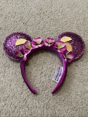 Disney Parks Magenta Glitter Flower & Garden Festival Mickey Ears Headband NWOT